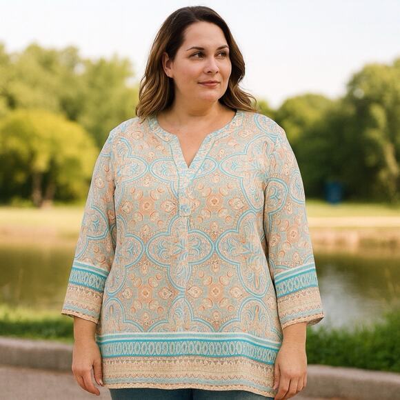Anthro Violet+Claire Top NWT Size 3x Notch Neckline Pretty In Paisley 3/4 Sleeve - Picture 1 of 7